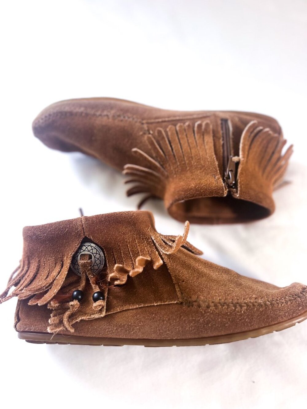 Minnetonka Concho Feather Boots Leather Brown Sz 8.5 - Picture 2 of 11